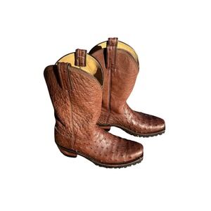 Tony MURGA Custom Ostrich Cowboy Boots Lug Sole Brown Women's Size 8/8.5 Bespoke